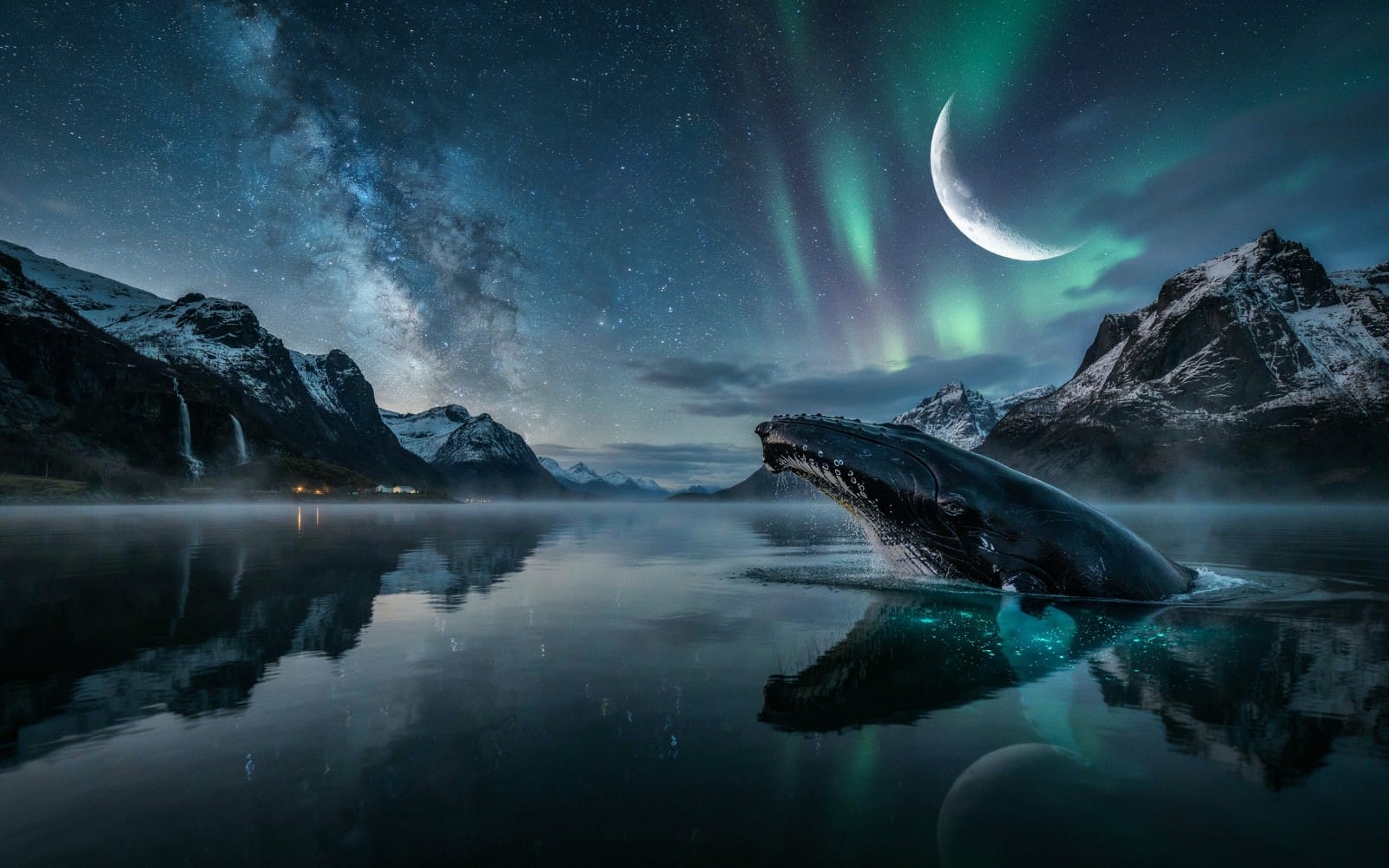 Aurora Moon Whale — Arctic Fantasy Wallpaper