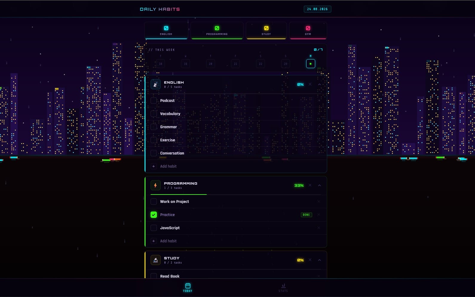 Pixel Habit Tracker – Minimal Productivity Dashboard