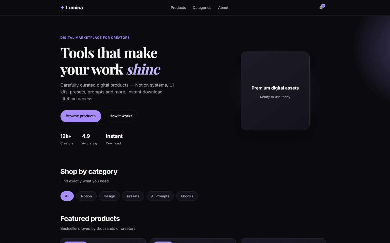 Lumina — Digital Products Storefront Template