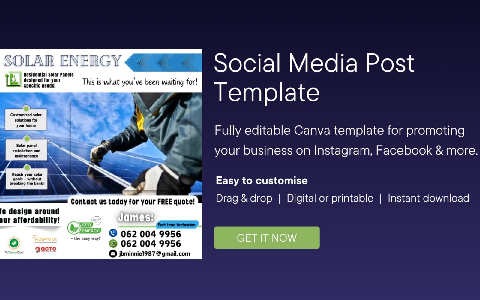 Solar System Social Media Business Details and Awareness Post - Canva Editable Template