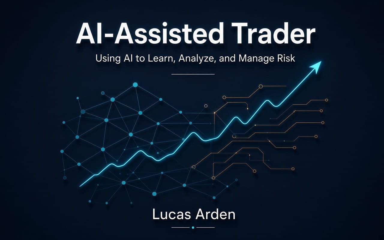 AI-Assisted Trader course cover with “Using AI to Learn, Analyze, and Manage Risk” over glowing stock charts