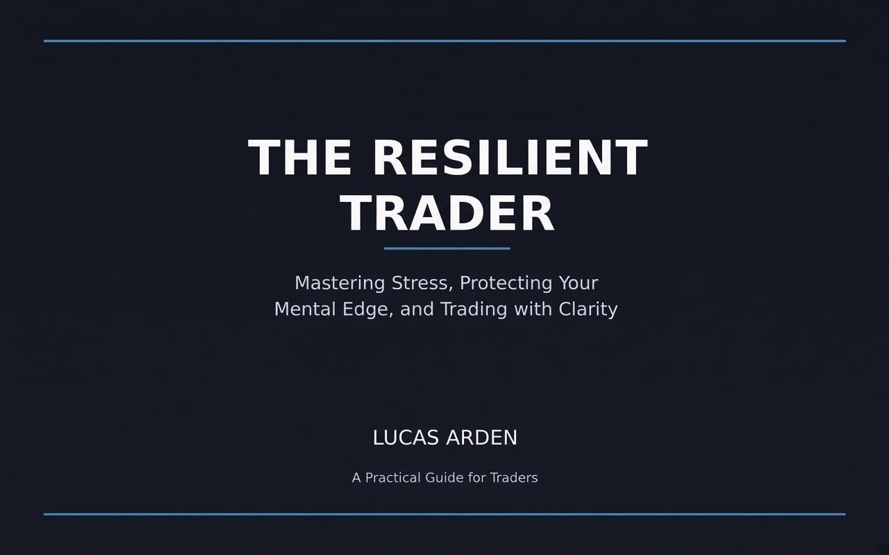 Dark trading ebook cover titled The Resilient Trader with subtitle and author name Lucas Arden