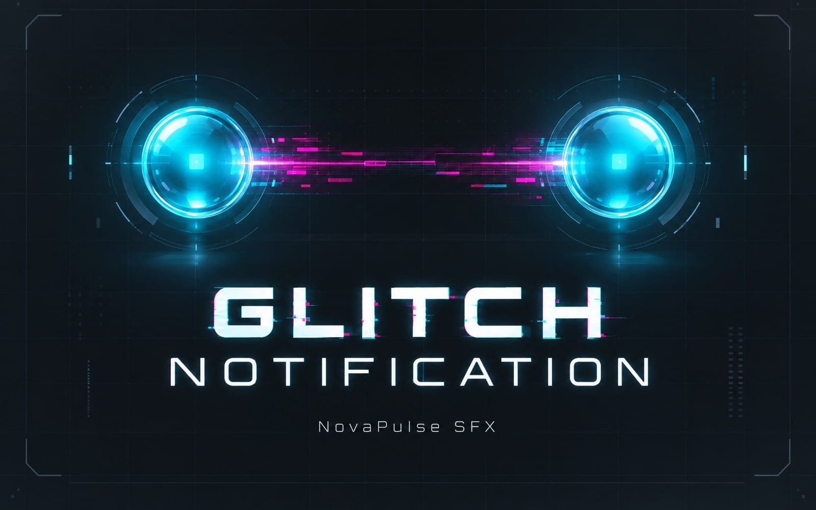 Sci-fi glitch notification UI graphic with glowing blue spheres and signal waveform, sound effect cover