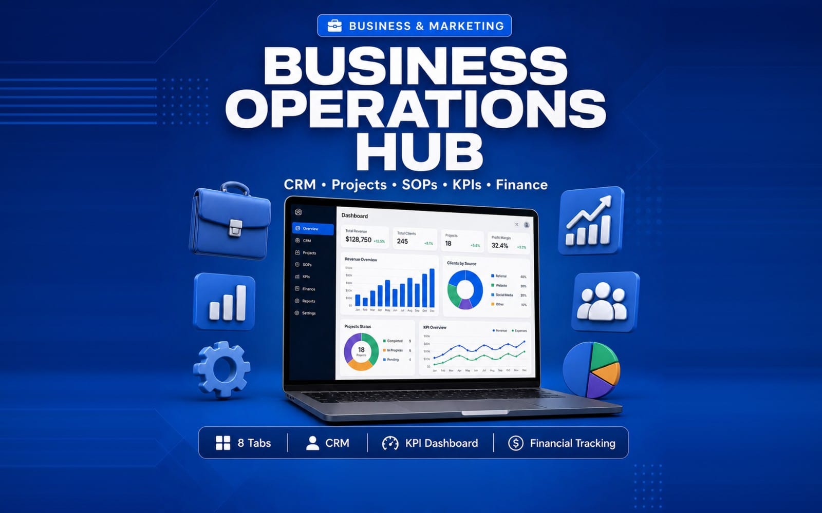 Business Operations Hub — Complete CRM, Project Tracking, SOPs & KPI Dashboard