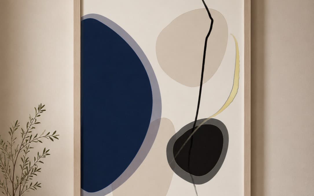 Modern Abstract Wall Art Print | Minimalist Beige Navy Blue Poster | Digital Download