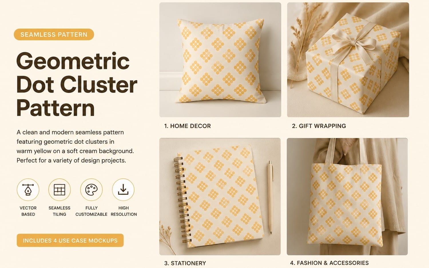 Geometric Dot Cluster Seamless SVG Pattern | Minimal Yellow Repeat Vector | Digital Paper, Fabric, Cricut & Sublimation