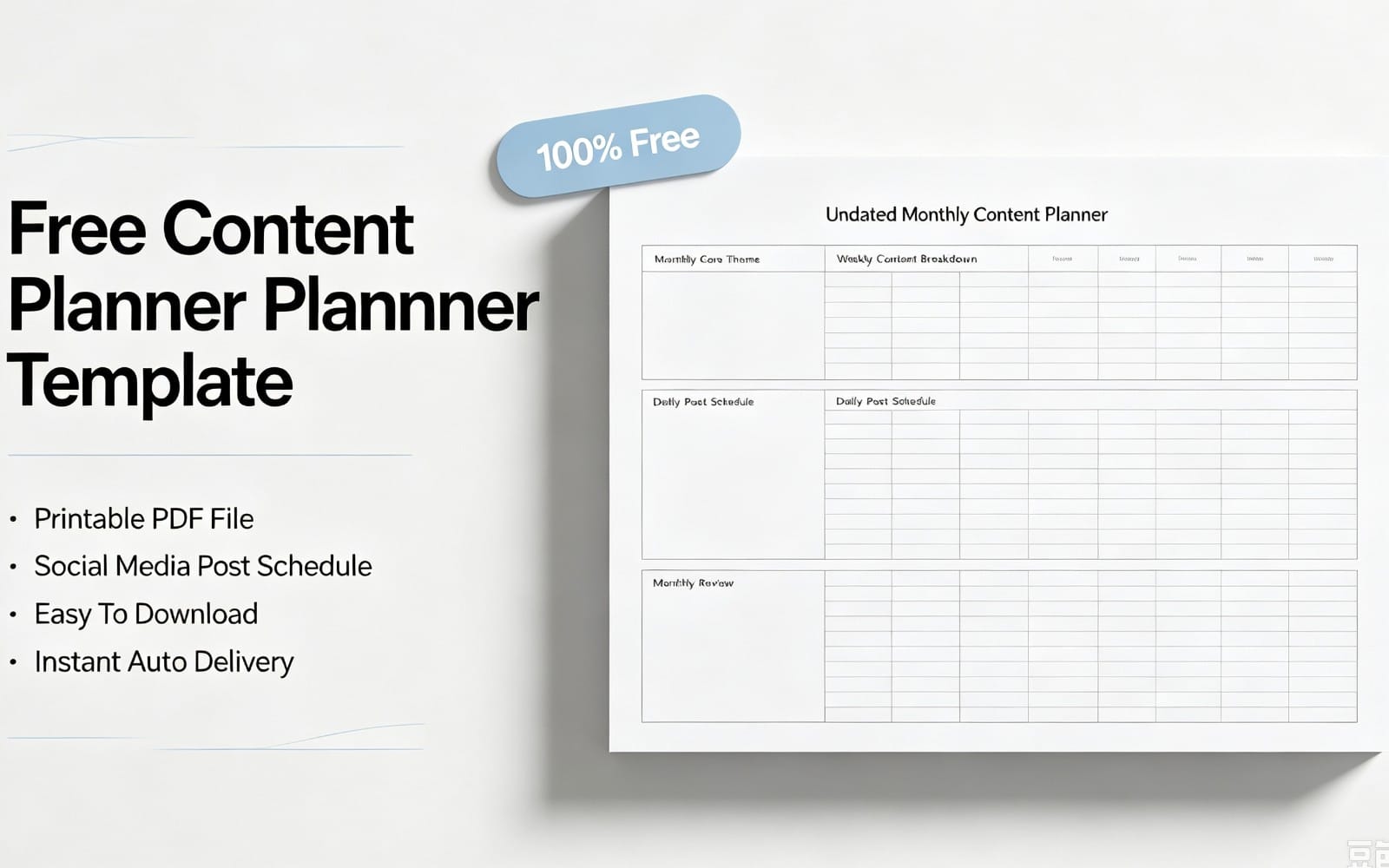 Free Undated Monthly Content Planner | Social Media Post Schedule Printable PDF