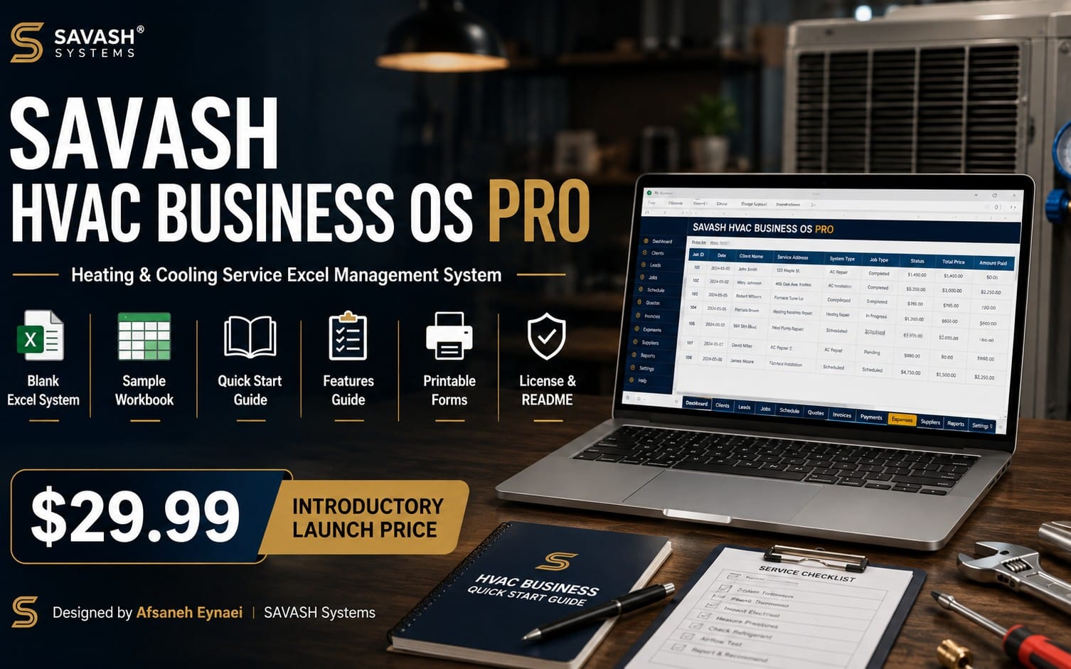 SAVASH HVAC Business OS PRO — Heating & Cooling Service Excel Management System