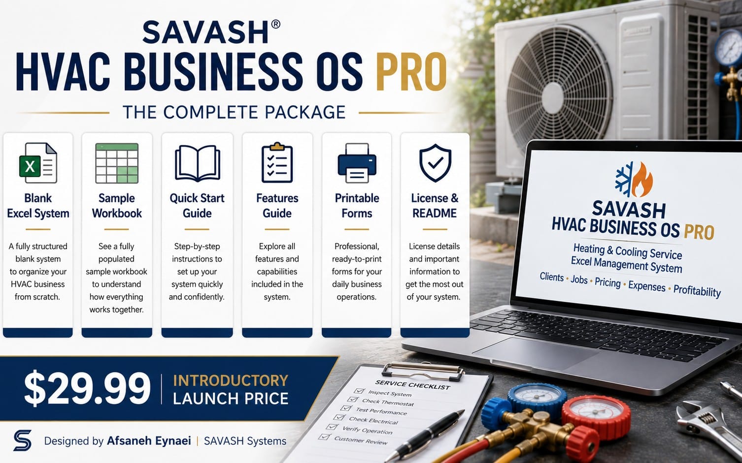 SAVASH HVAC Business OS PRO — Система Excel для обслуживания отопления и охлаждения (Heating & Cooling Service Excel Management System)