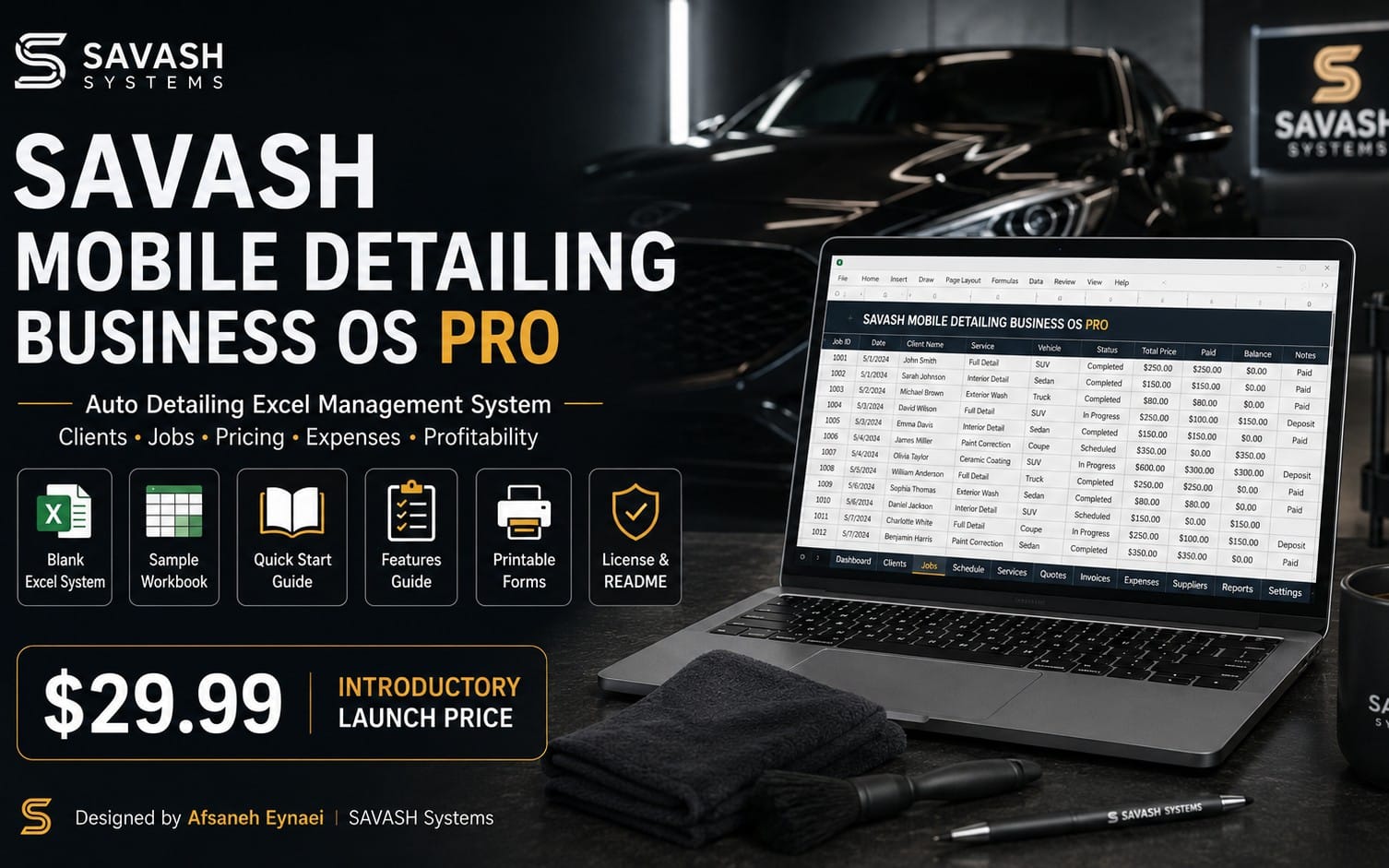 SAVASH Mobile Detailing Business OS PRO — Auto Detailing Excel Management System