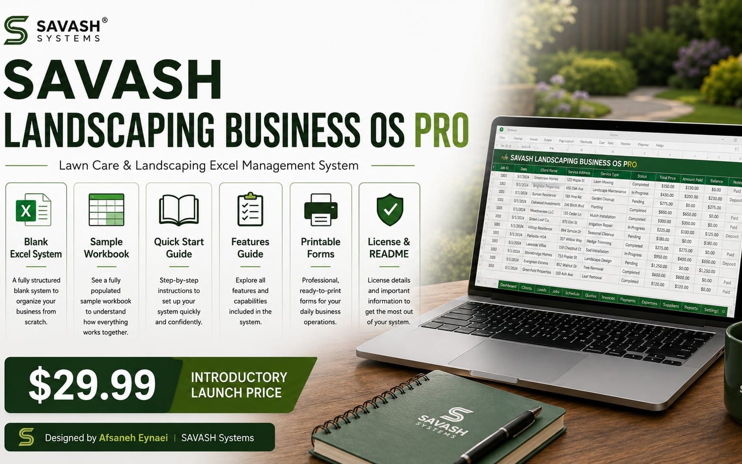 SAVASH Landscaping Business OS PRO — Lawn Care & Landscaping Excel Management System