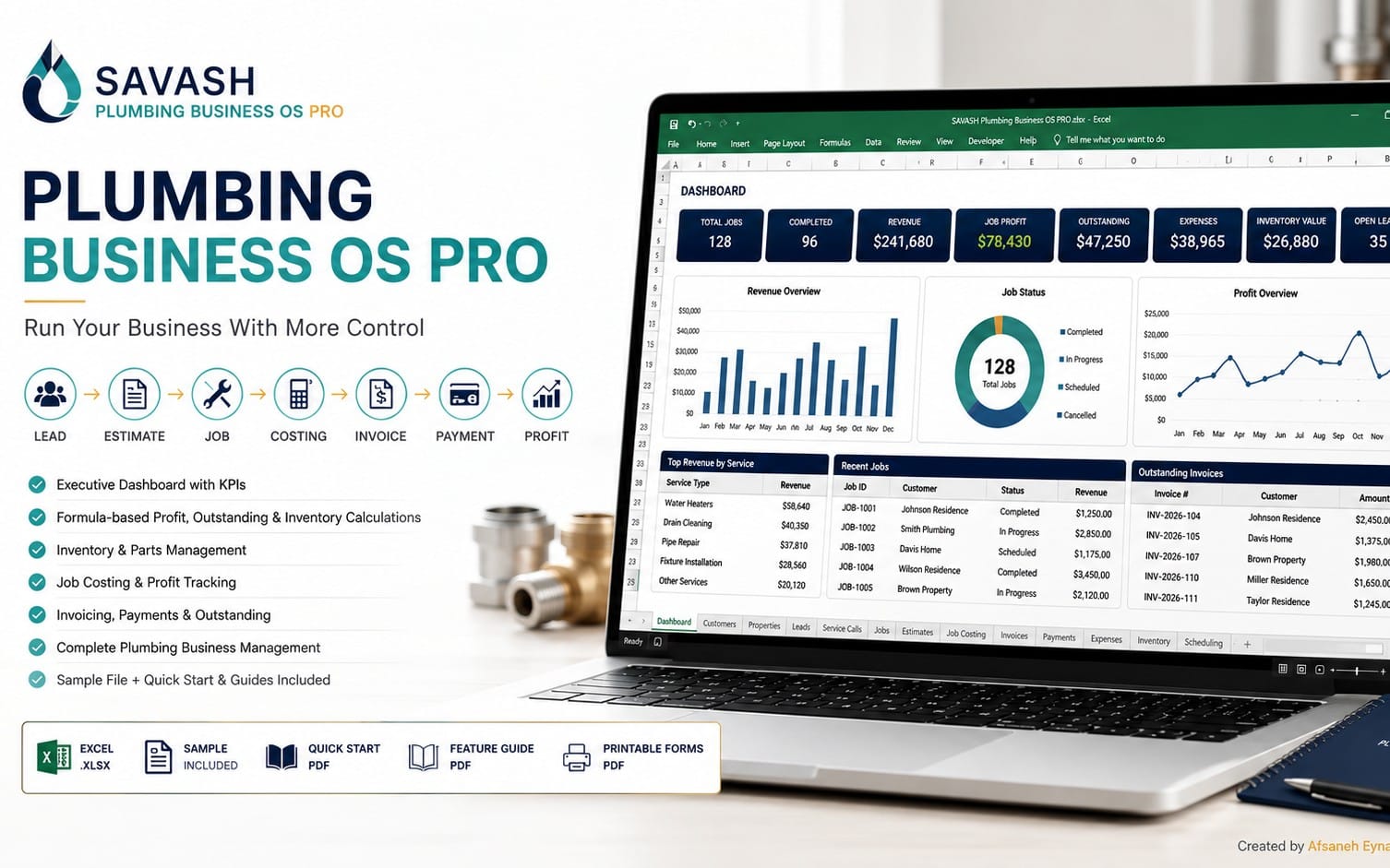 Plumbing Business OS PRO — Complete Excel Management System | Jobs, Estimates, Inventory, Invoices & Profit Dashboard