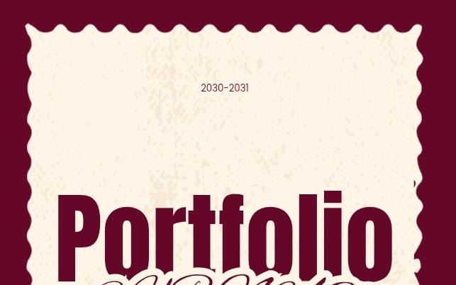 Vintage scrapbook journal cover template design for Canva with ornate beige background and maroon typography