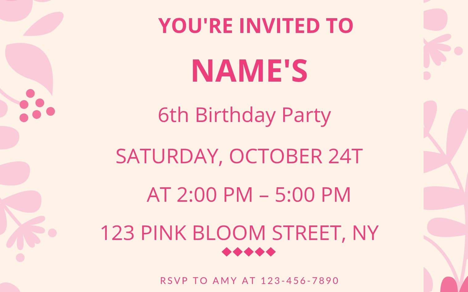 Editable Pink Floral Girl Birthday Invitation Template