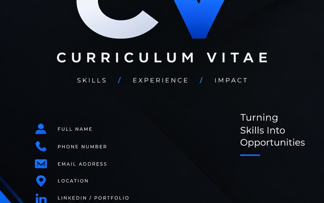 Minimalist ATS-friendly resume template cover with dark blue tech graphic and placeholders for skills and contact info