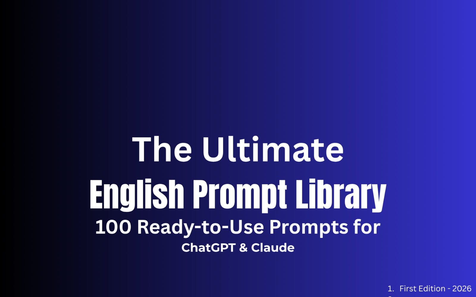 Promotional banner for an Ultimate English Prompt Library with text about 100 ready-to-use prompts for ChatGPT and