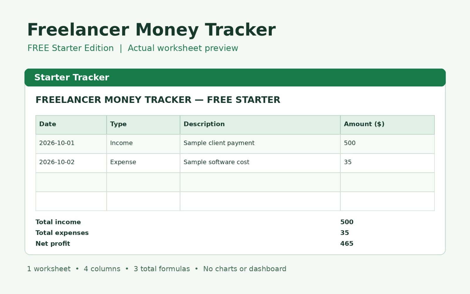 Freelancer Money Tracker – FREE Starter Edition