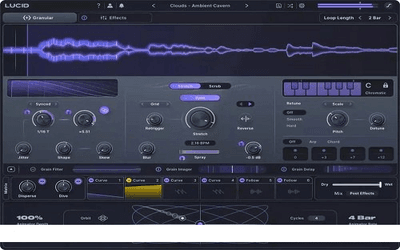 Professional VST audio plugin interface with synthesizer controls, waveforms, and DAW-ready parameters for music