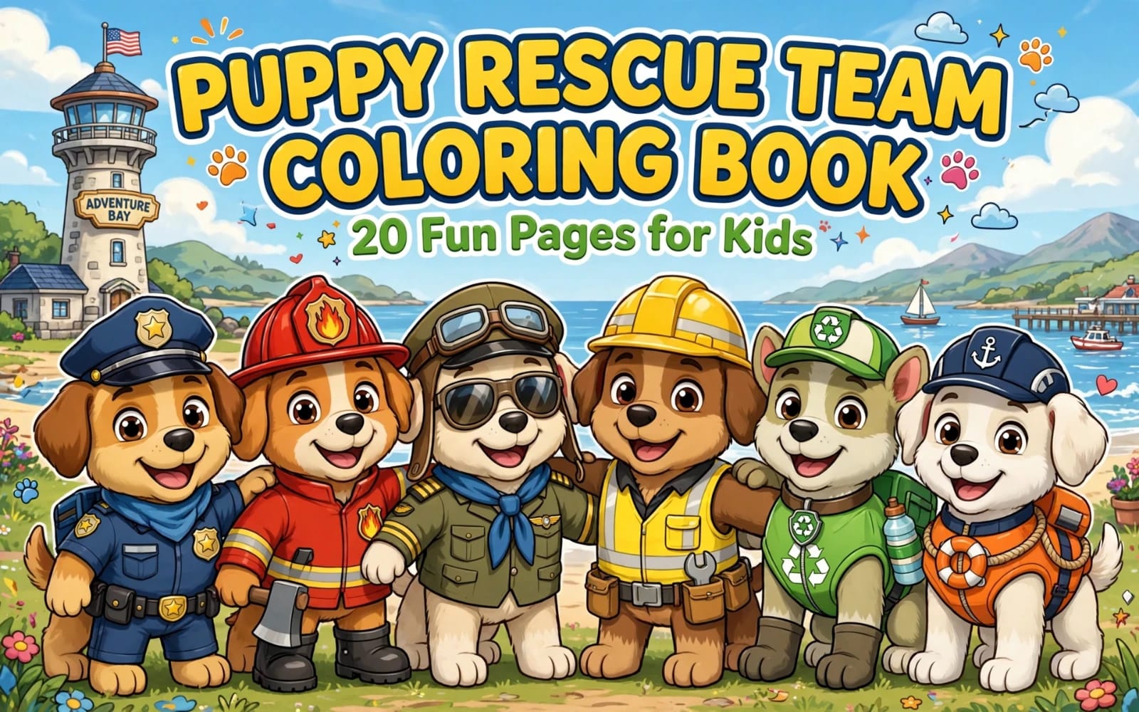 PUPPY RESCUE TEAM COLORING BOOK - 20 Fun Pages for Kids