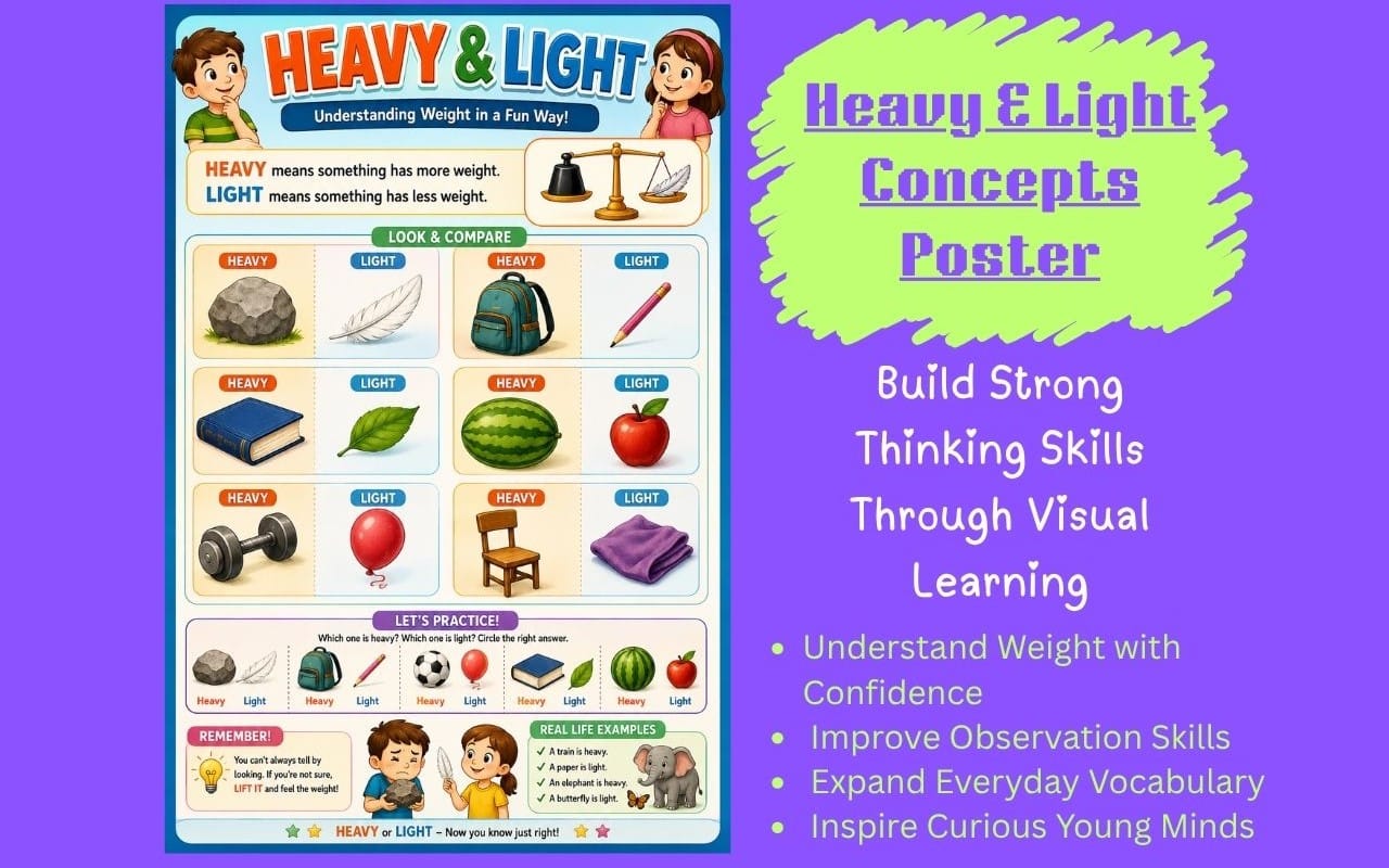 Heavy and Light Concepts Poster | The Ultimate Visual Learning Tool for Understanding Weight