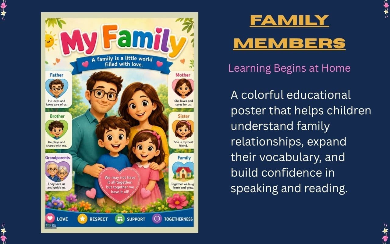 Family Members Poster | Printable Family Vocabulary Chart for Preschool, Kindergarten & Homeschool | Educational Classroom Decor