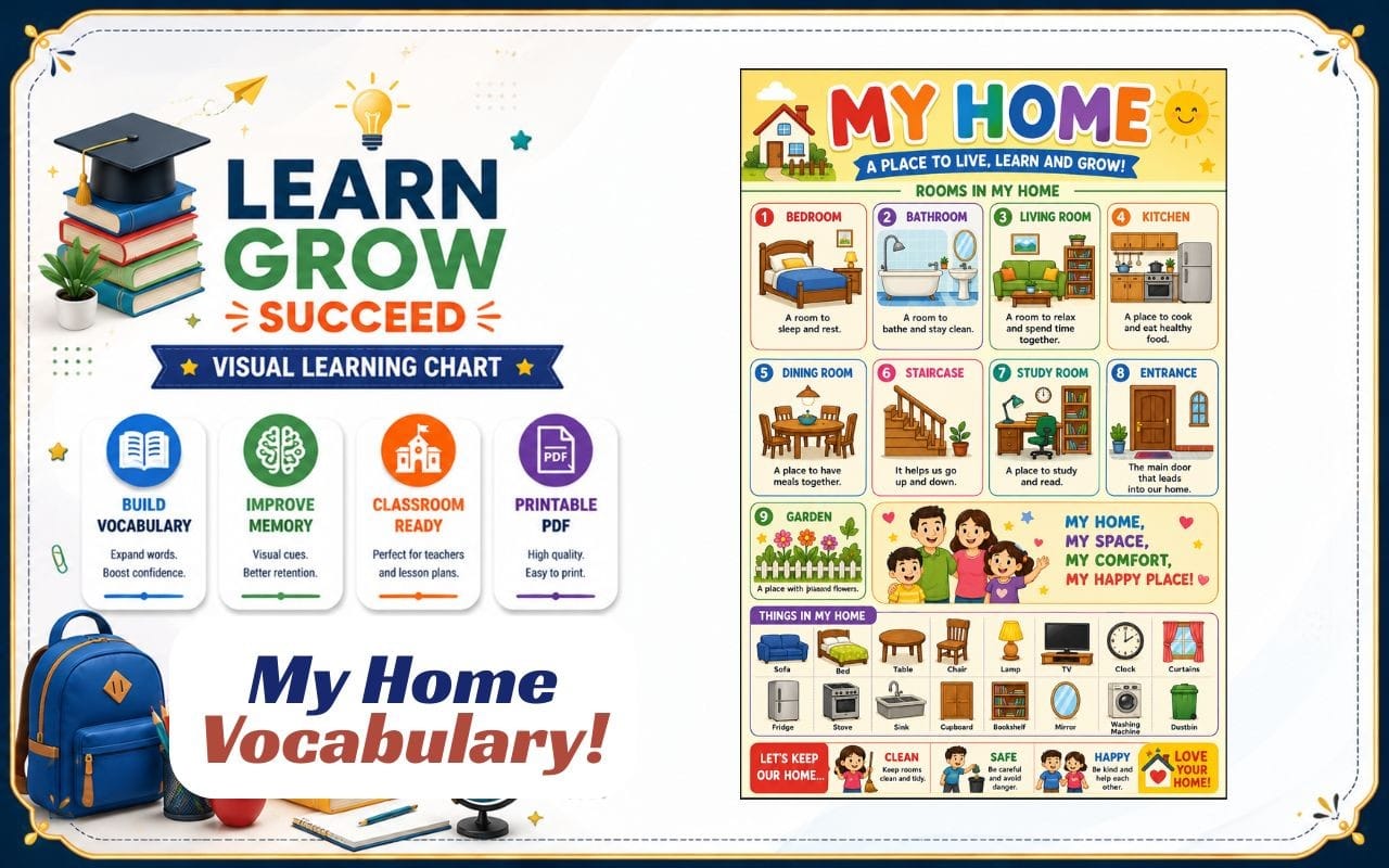 My Home Vocabulary Chart | Visual English Learning Poster for Kids