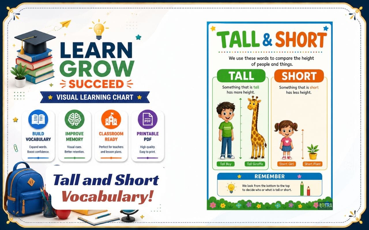 Tall and Short Poster | Size Comparison Chart for Kids