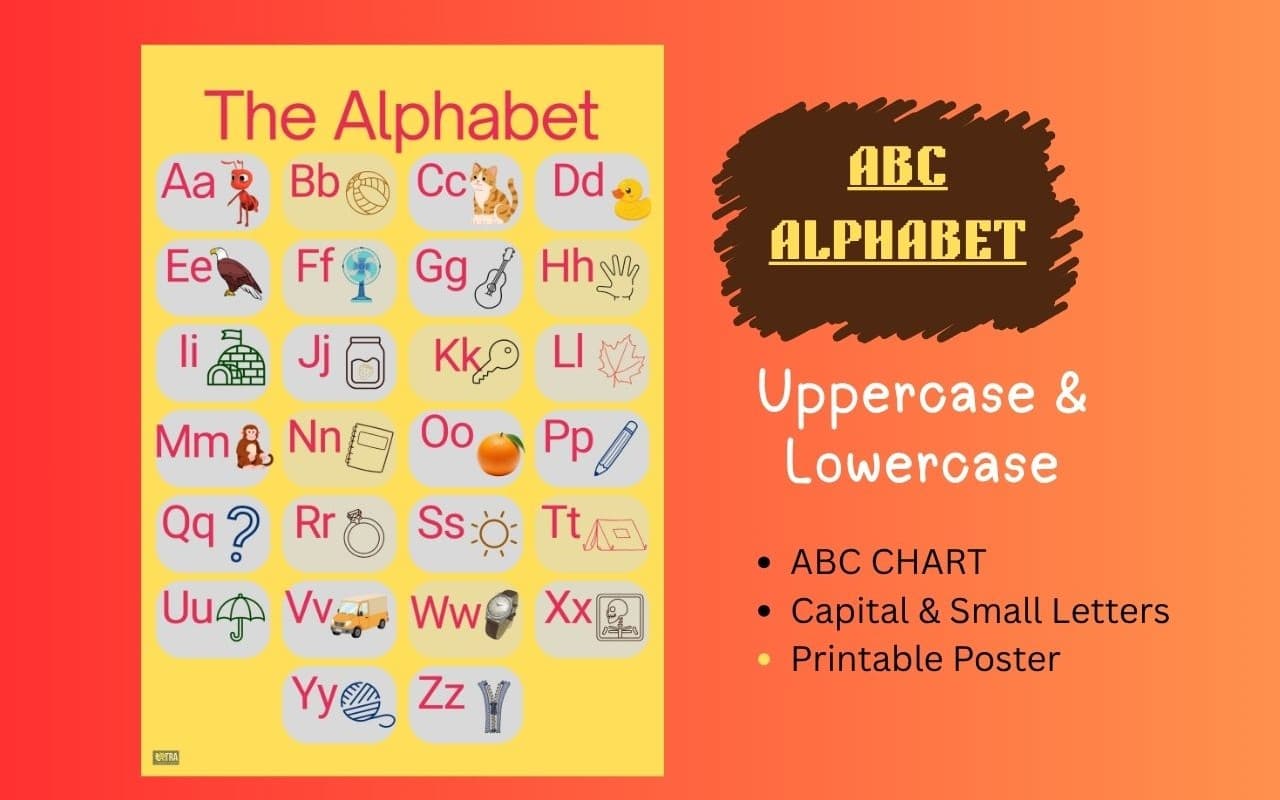 Alphabet Poster | Uppercase & Lowercase Letters Chart | Printable ABC Learning Poster for Preschool, Kindergarten & ESL Kids