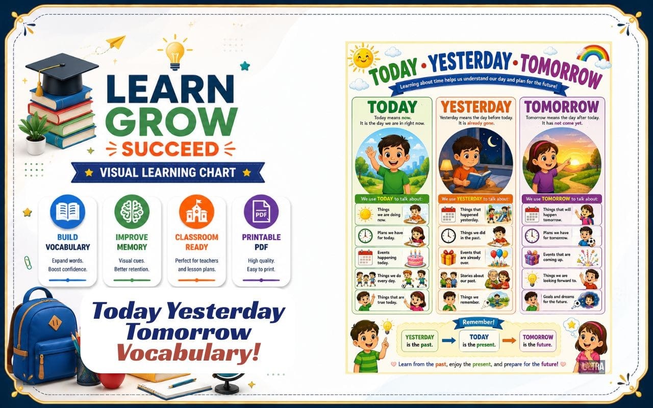 Today, Yesterday & Tomorrow Vocabulary Chart for Kids