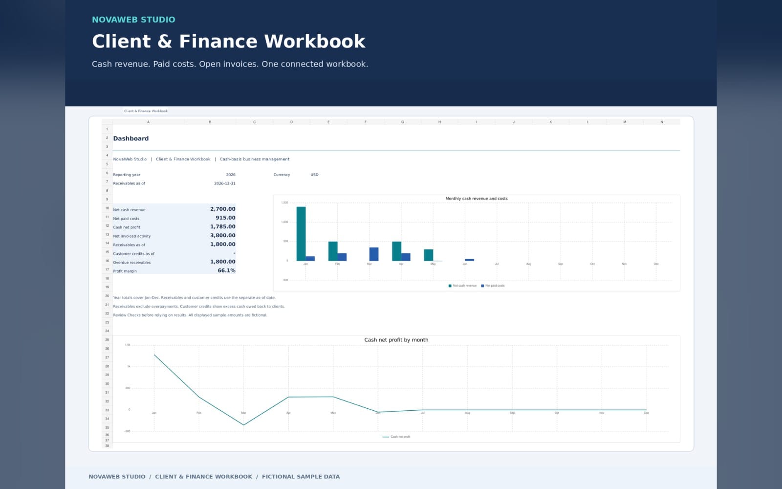 NovaWeb Client & Finance Workbook Excel Business Tracker