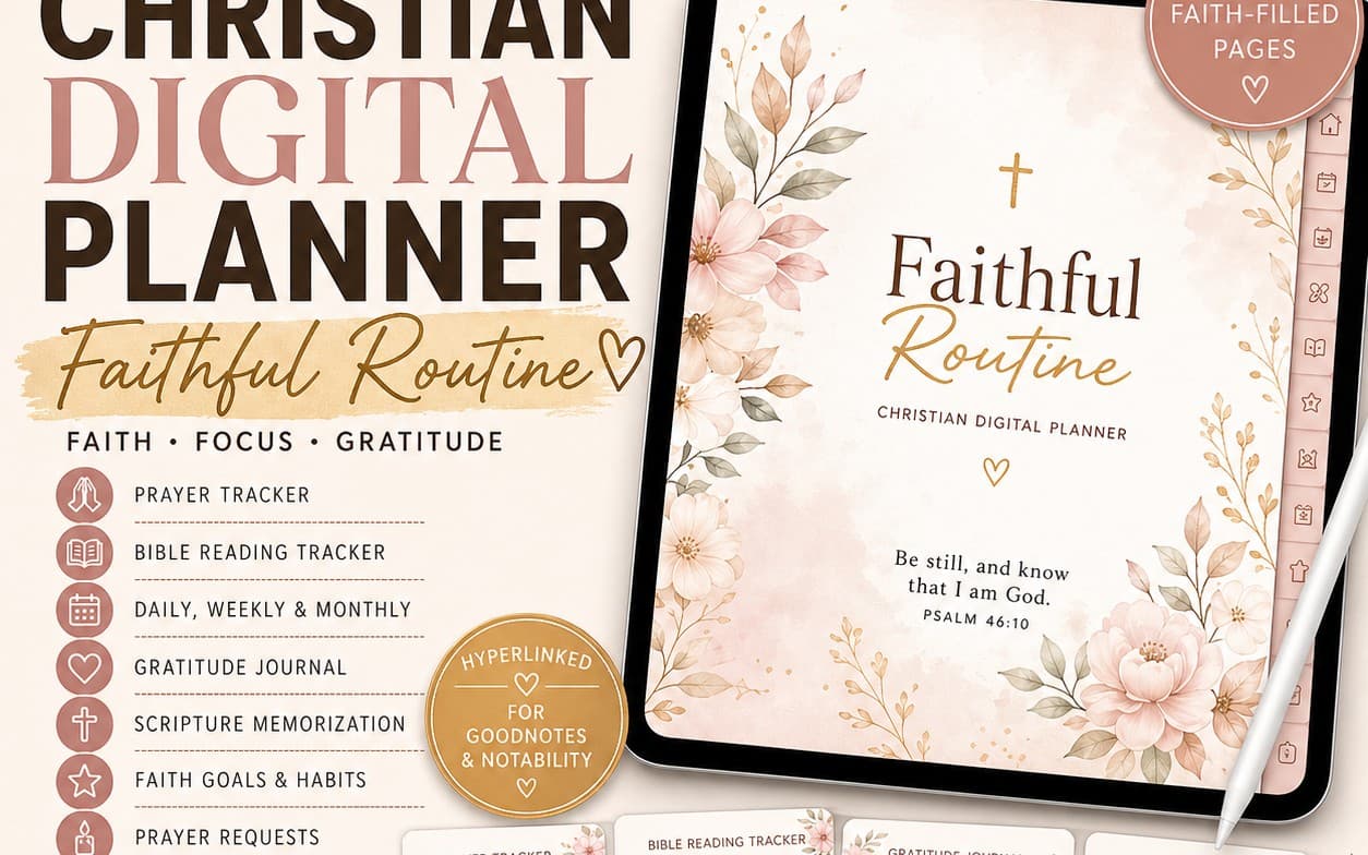 Christian Digital Planner | Faith Planner for Goodnotes | Bible Study Journal | Prayer Tracker | Hyperlinked iPad Planner