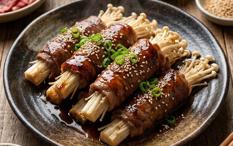 Rezeptanleitung für Beef Enoki Rolls
