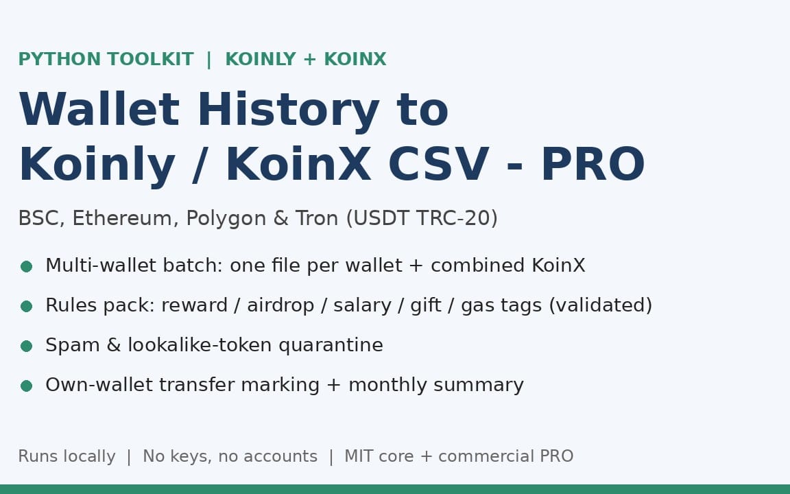 Crypto Tax Season Bundle 2027 - Wallet CSV Converter PRO for Koinly & KoinX + Reconciliation Workbook + 9 Guides