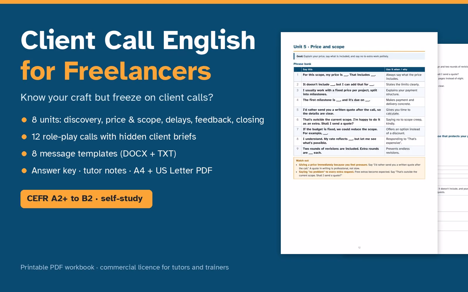Client Call English for Freelancers: Phrase Bank, 12 Role-Play Calls & Message Templates