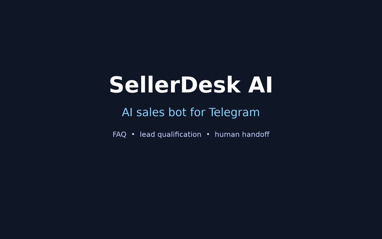 SellerDesk AI sales bot for Telegram title text on a dark blue background