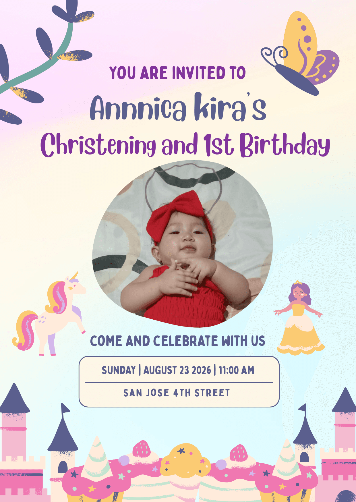 1st Birthday and Christening Invitation
