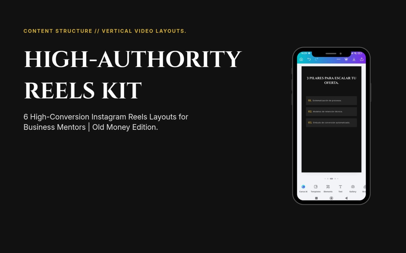 Vertical Instagram reels kit promo banner with High-Authority Reels Kit text and a smartphone screen preview