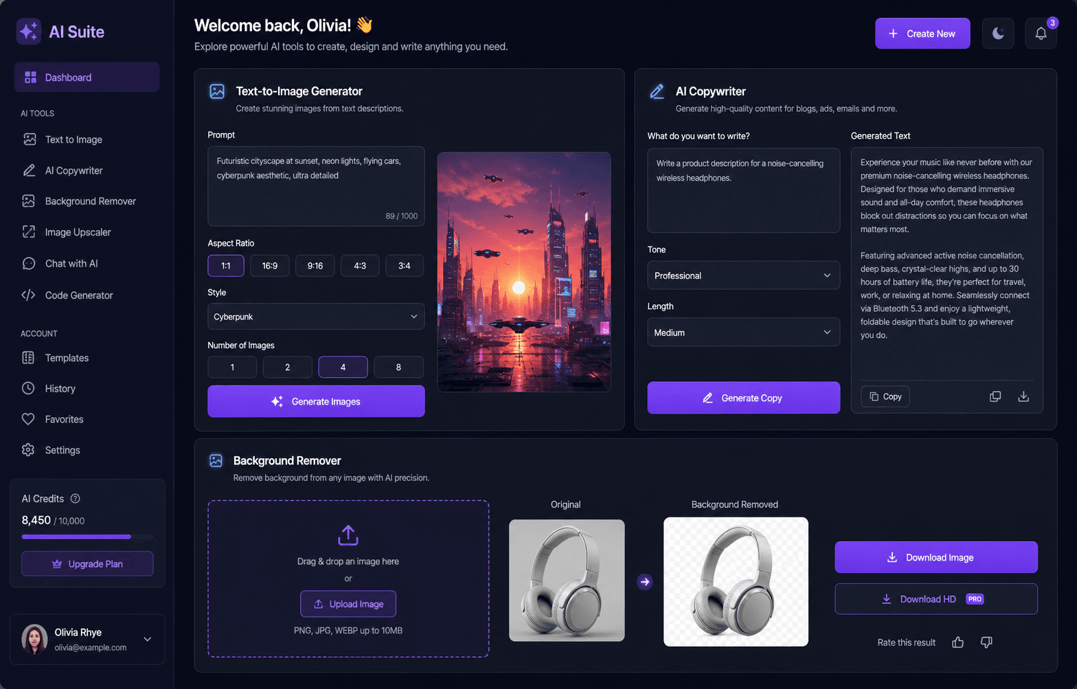 AI Tools Suite — Image Generator, Text Writer, Background Remover (PHP)