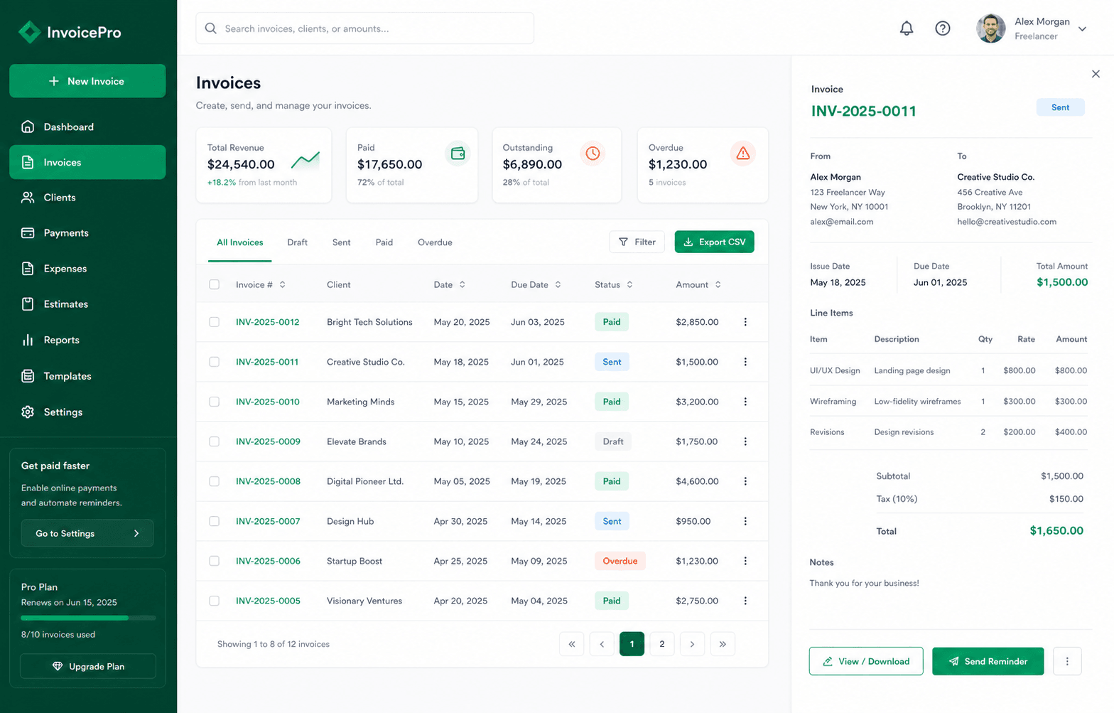 Invoicing System for Freelancers — PHP + SQLite (+ CSV Export)
