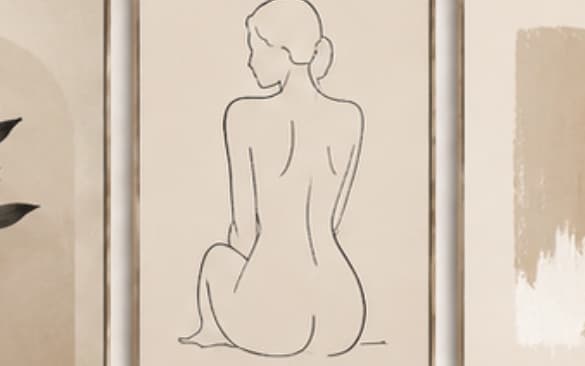 Minimal Female Line Art Print | Scandinavian Nude Figure Wall Art | Neutral Beige Printable | Modern Abstract Woman Poster