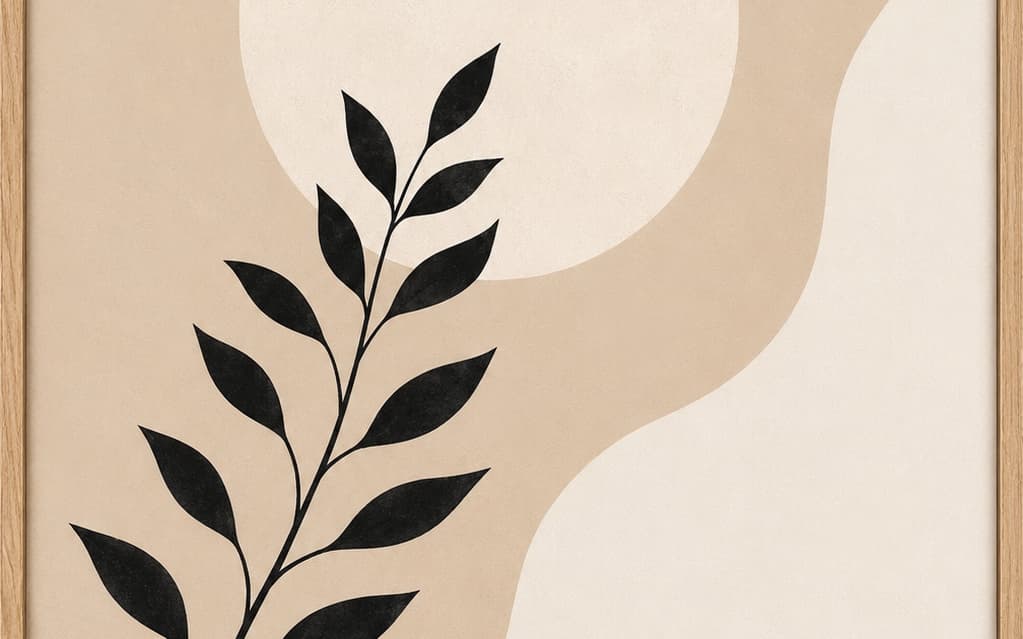 Minimalist Botanical Wall Art Print | Scandinavian Neutral Decor | Beige Abstract Leaf Poster | Digital Download
