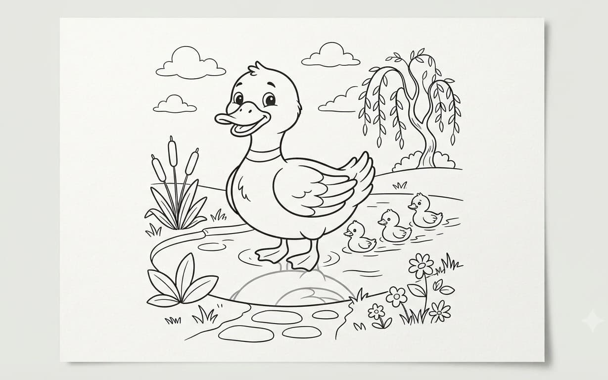 Kids coloring page of duck