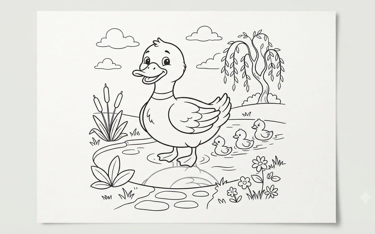 Kids coloring page of duck