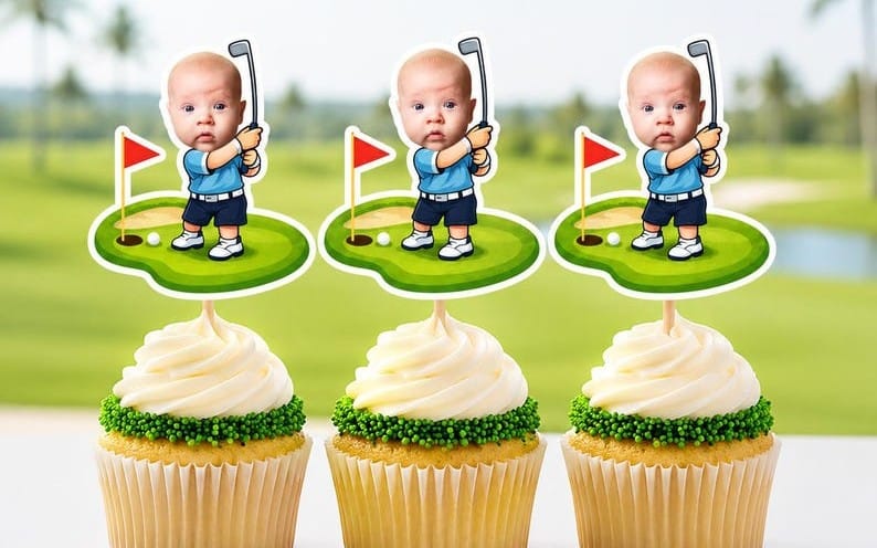 Custom Baby Face Golf Cupcake Toppers | Printable PDF