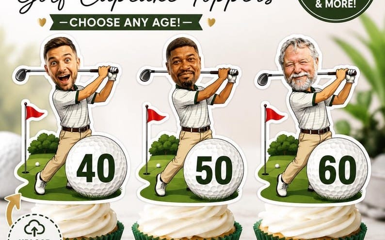 Custom Golf Birthday Cupcake Toppers | Printable PDF