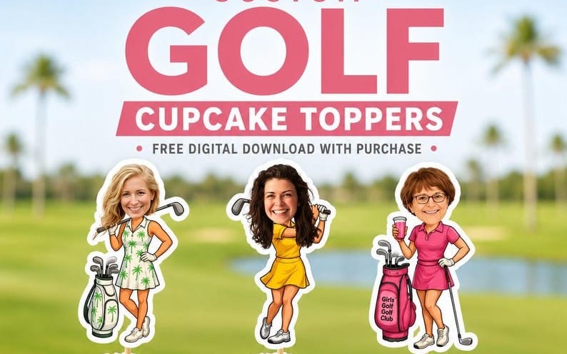 Custom Lady Golfer Cupcake Toppers | Printable PDF