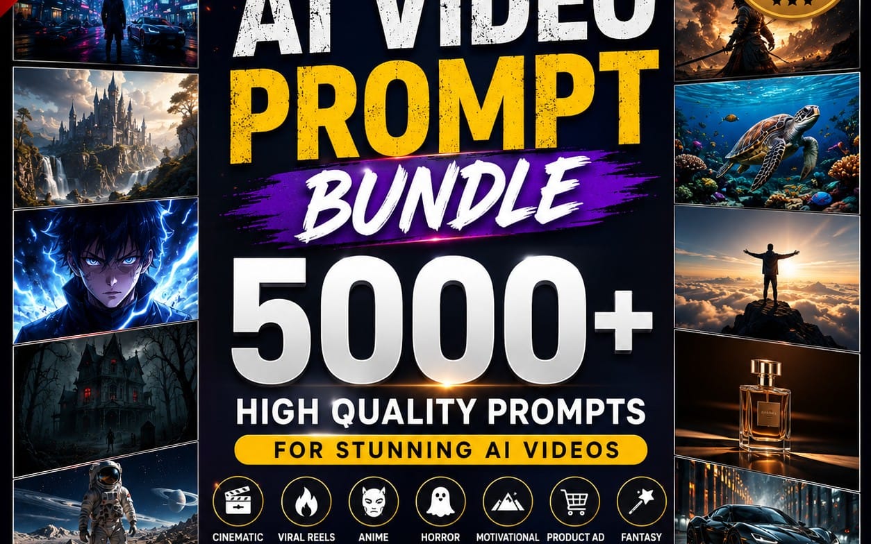 5000+ AI Video Prompt Bundle | Cinematic, Viral Reels, Anime, Horror & Fan