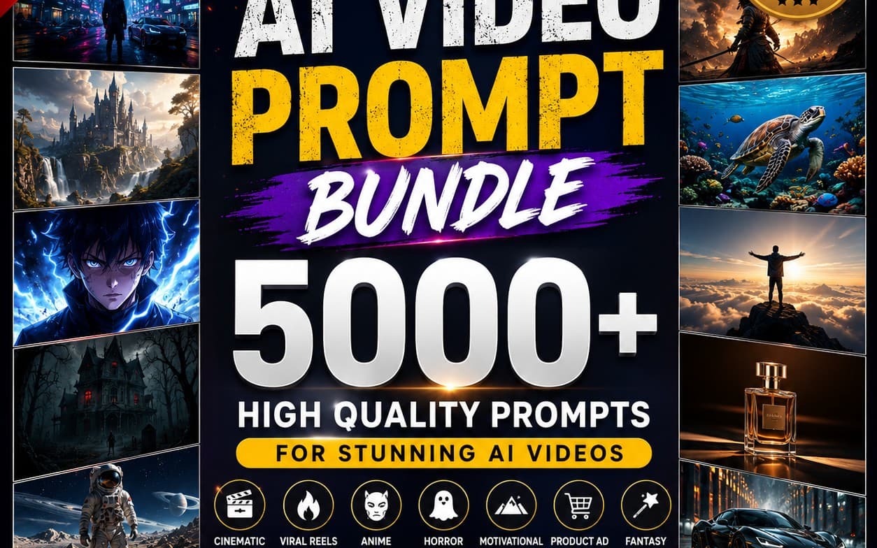 5000+ AI Video Prompt Bundle | Cinematic, Viral Reels, Anime, Horror & Fan