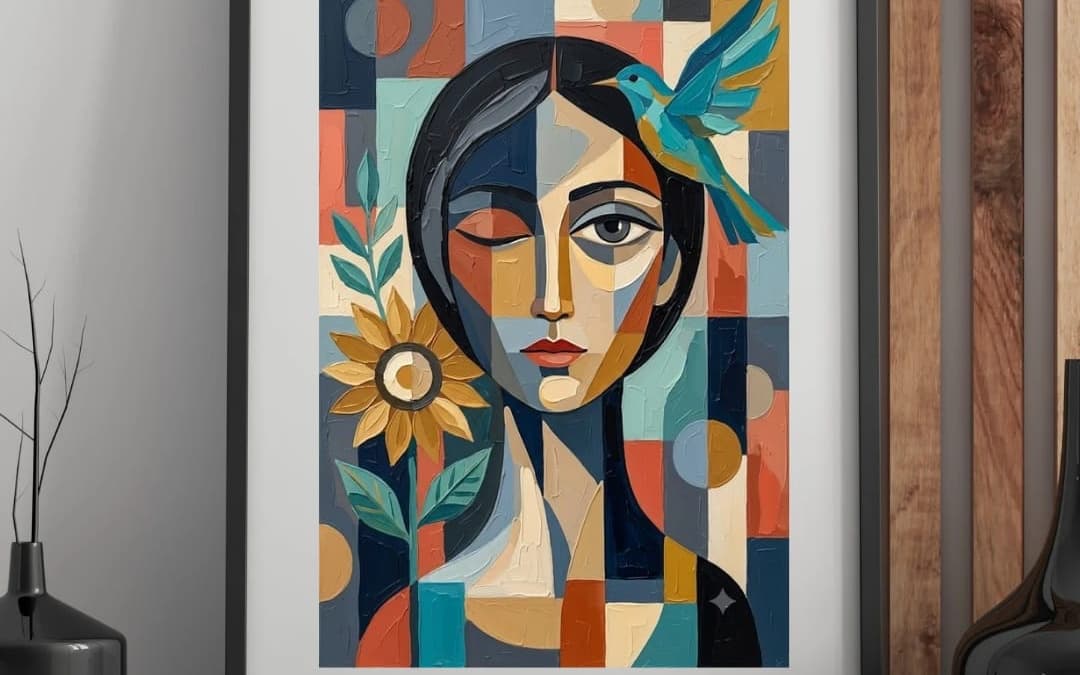 Abstract Woman Portrait Printable Wall Art | Modern Cubist Digital Painting | Contemporary Geometric Art Print | Colorful Boho Home Decor
