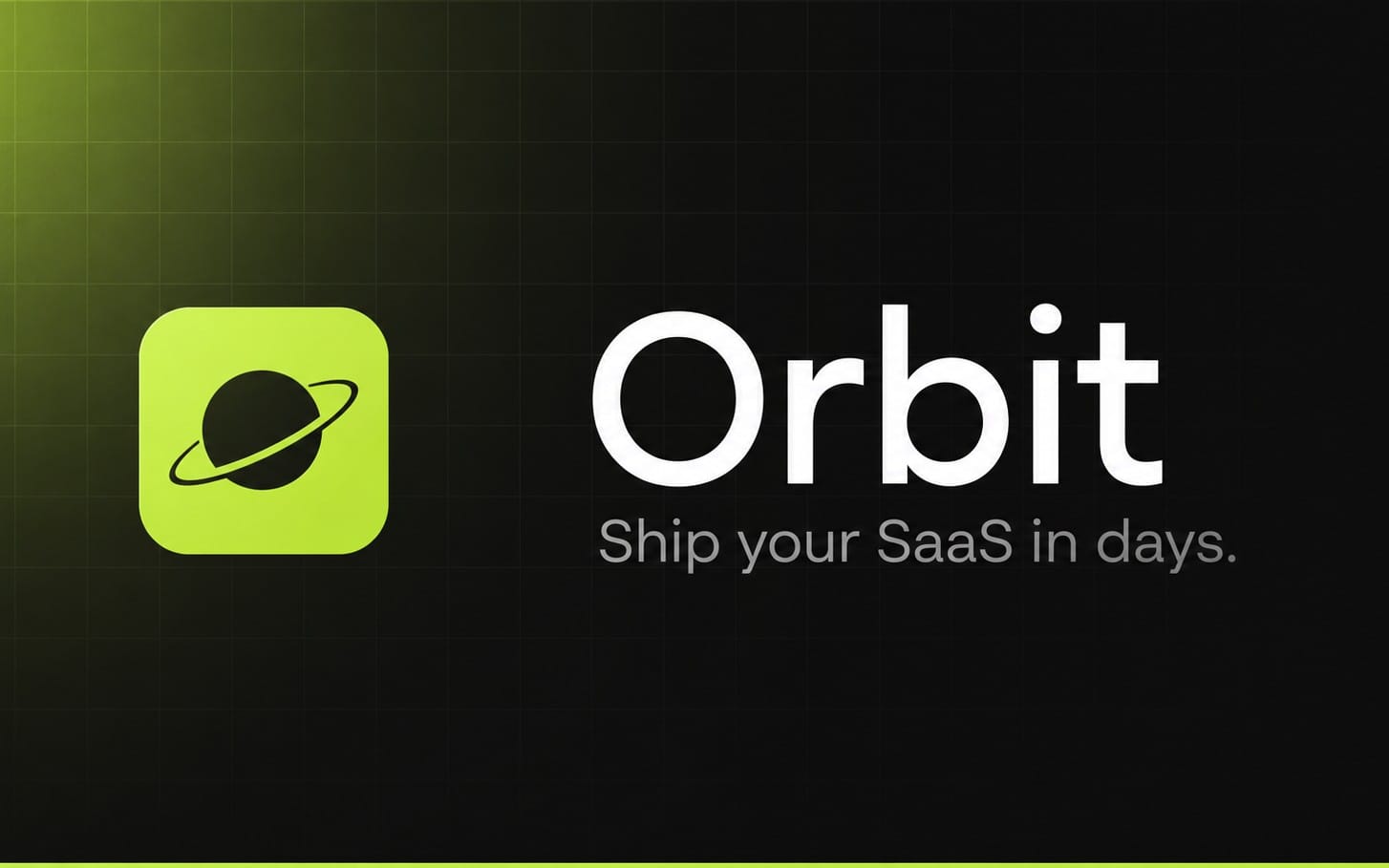 Orbit logo branding graphic for a SaaS product on a dark grid background with tagline text